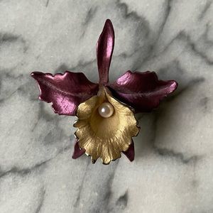 Orchid Brooch Purple and Gold